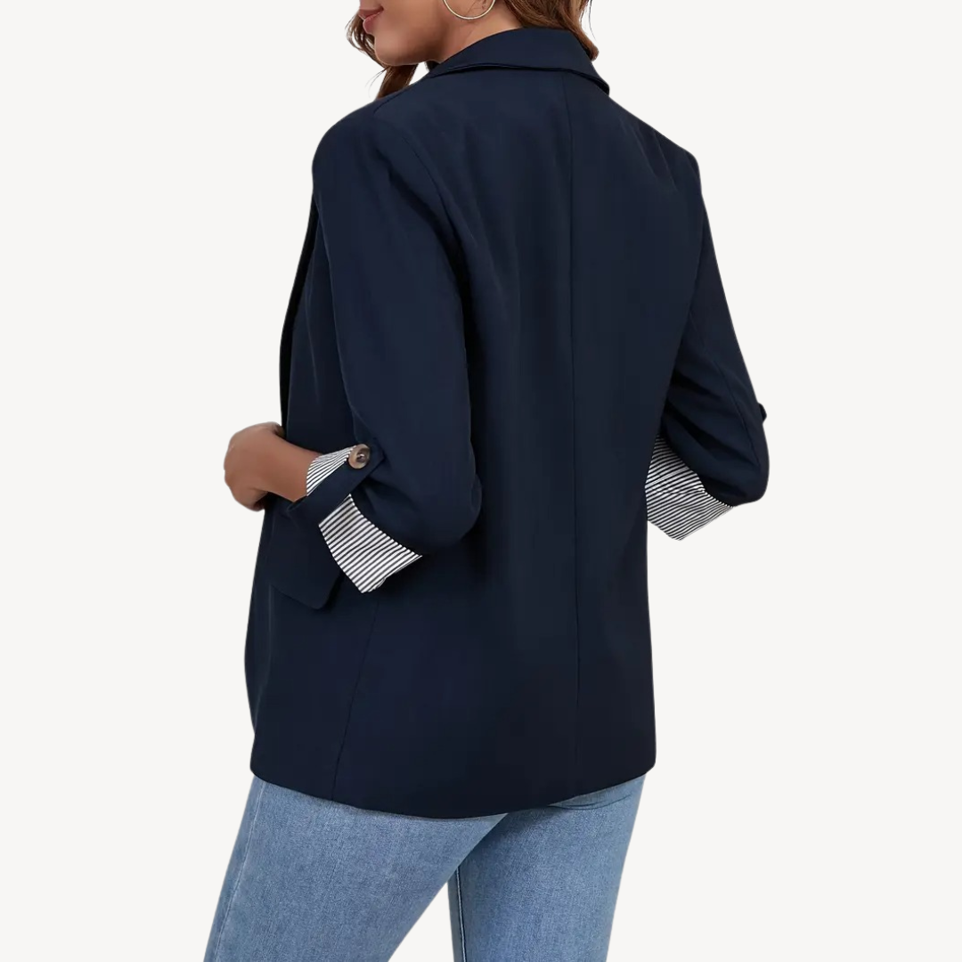 Womens Blazer with Striped Cuff Tailored Fit