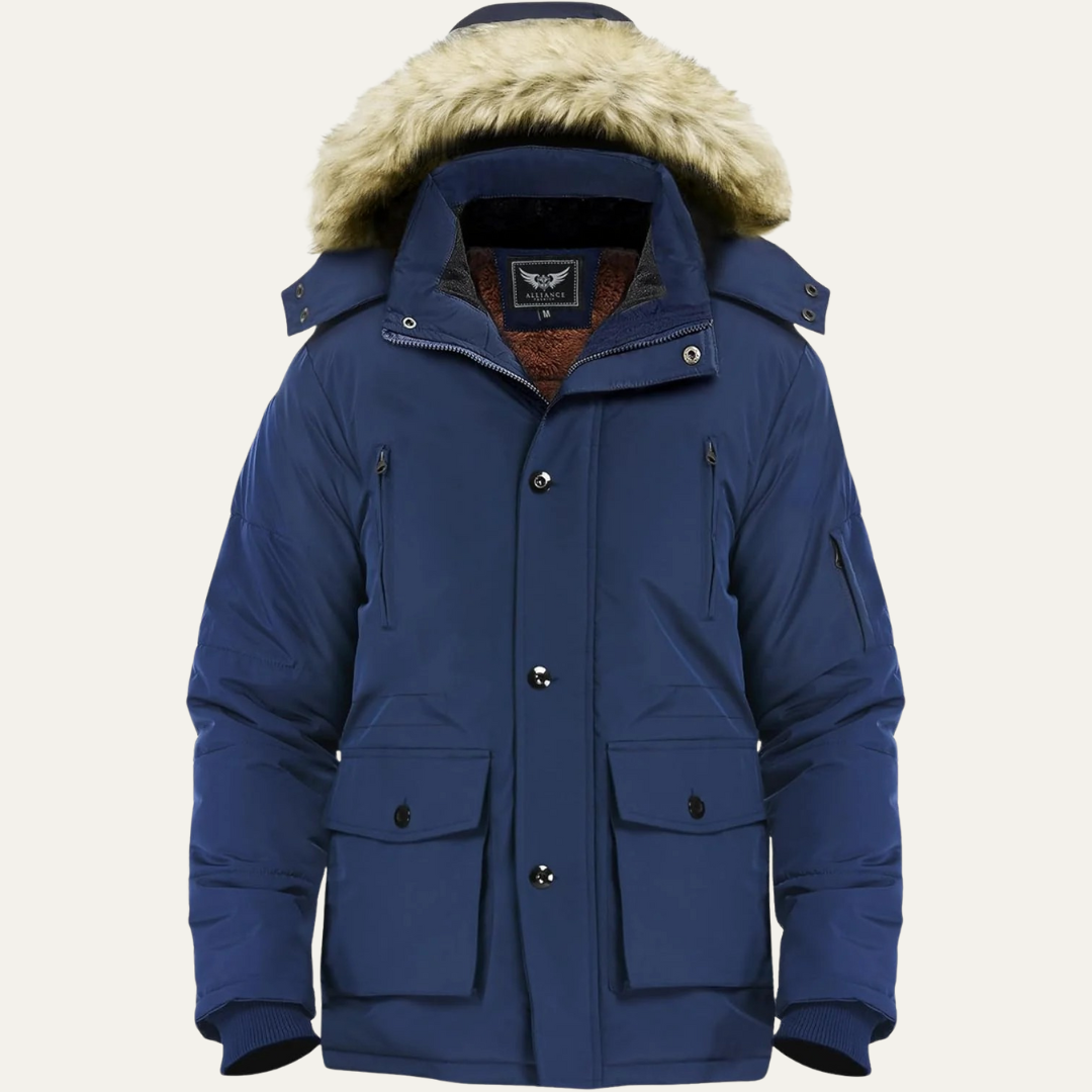 Mens Mid-Length Parka with Detachable Hood Winter Outerwear