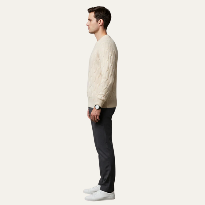 Mens Cable Knit Sweater Round Neck Classic Fit