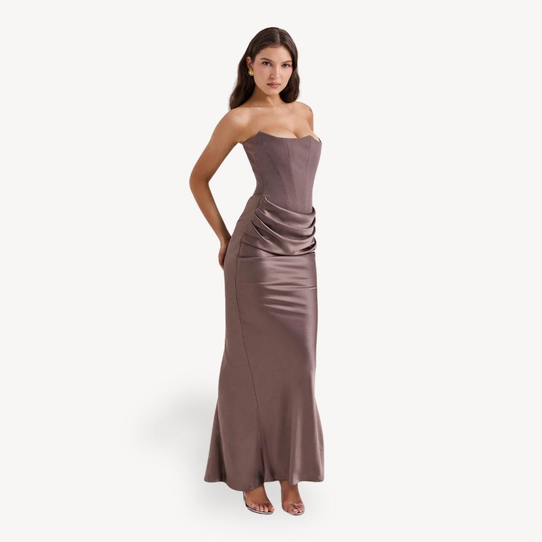 Womens Strapless Satin Corset Dress Formal Fit