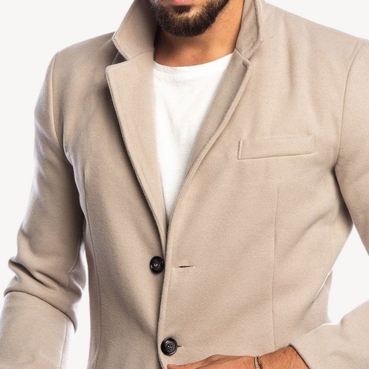 Mens Long Coat Wool Blend Classic Fit