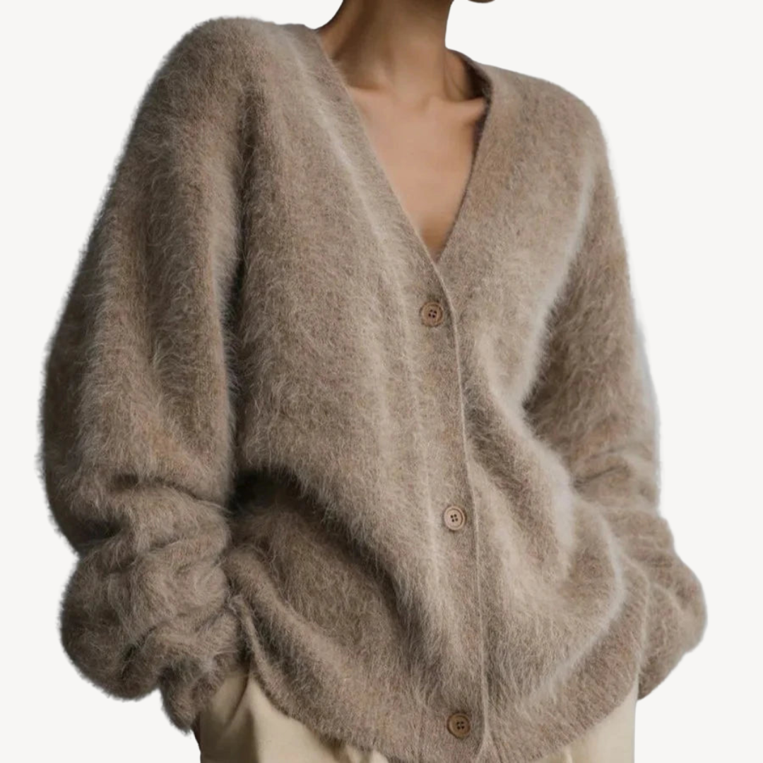 Womens Fluffy Cardigan Button Front Knit