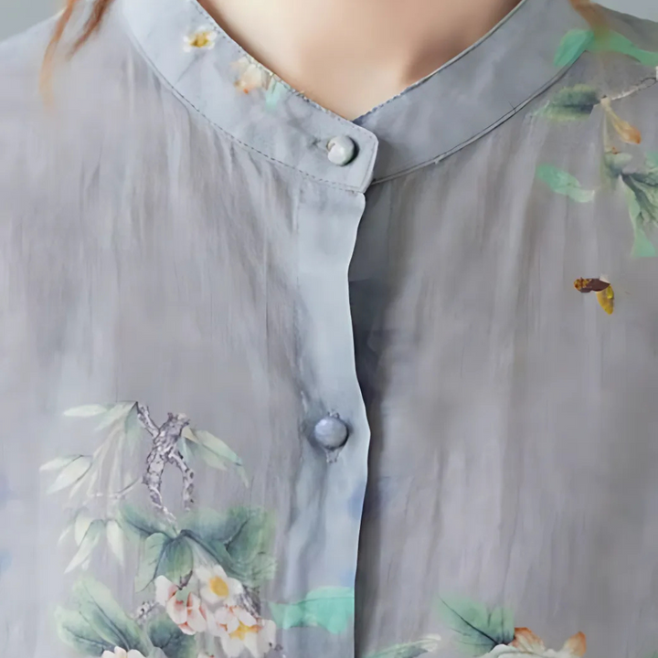 Womens Button Shirt Linen Blend Relaxed Fit