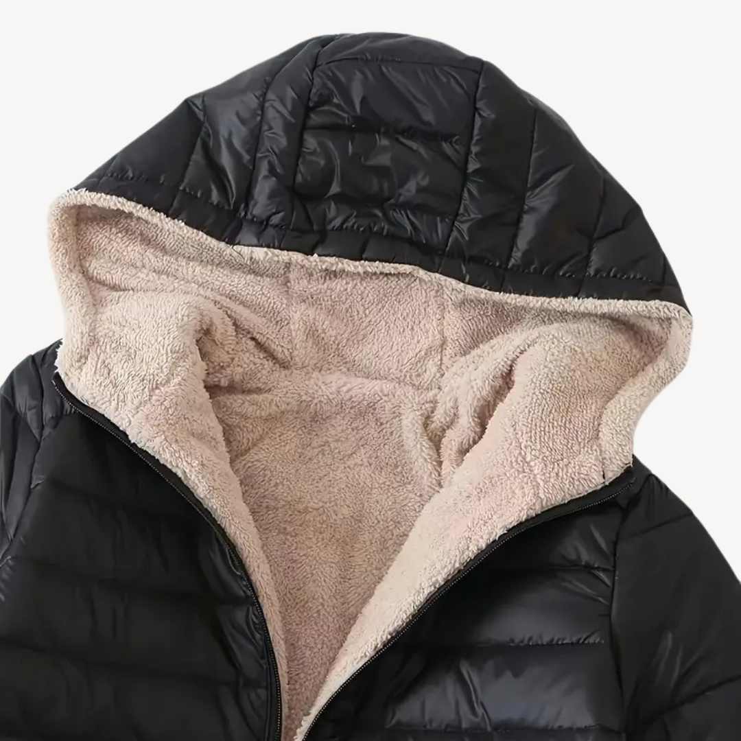Womens Hooded Puffer Jacket Sherpa Lining Insulated