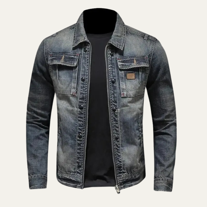 Mens Denim Jacket Full Zip Distressed Fit