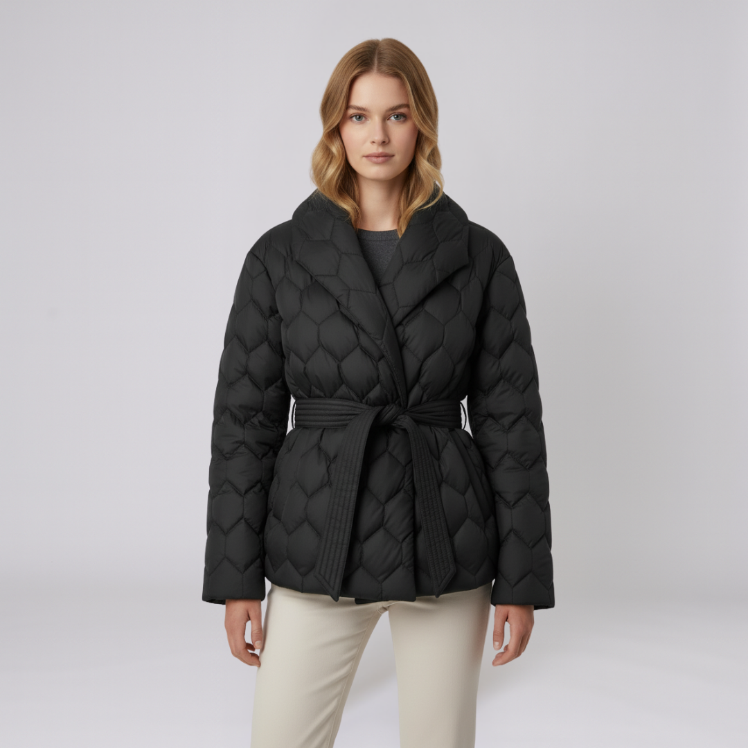 Womens Down Jacket with Belt Elegant Autumn Outerwear