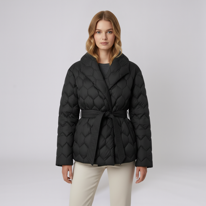 Womens Down Jacket with Belt Elegant Autumn Outerwear