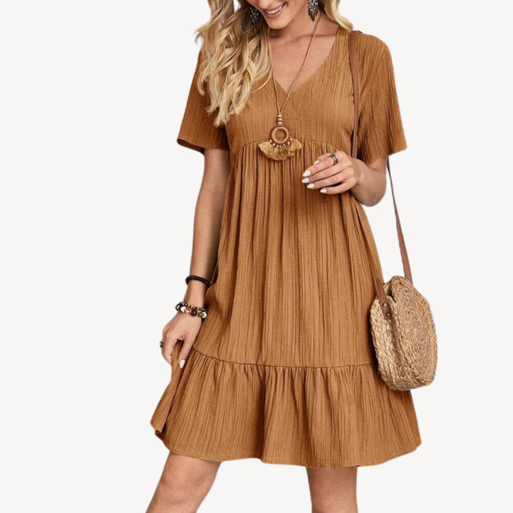 Womens Cotton Dress V-Neck Ruffle Summer - BritishMode