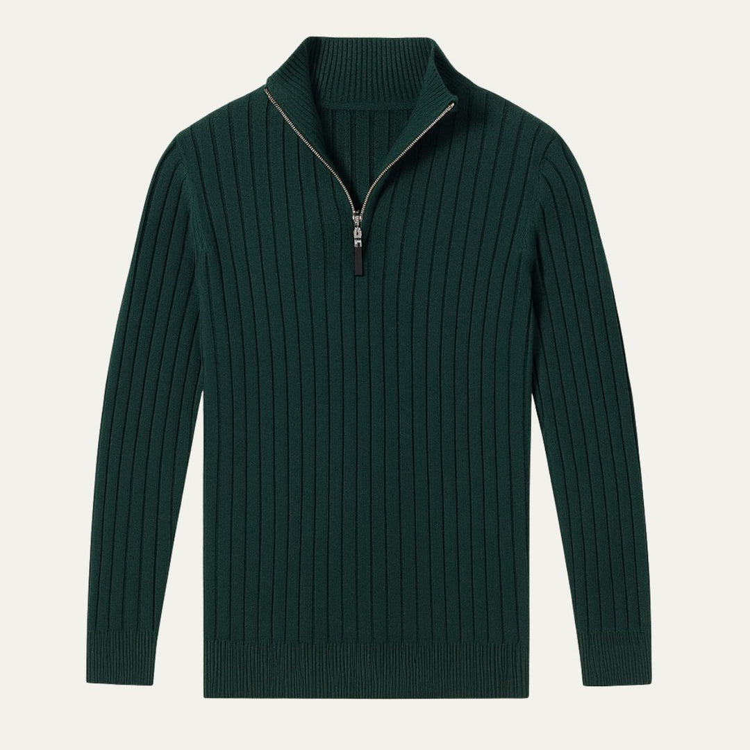 Mens Ribbed Sweater Quarter Zip Stand Collar