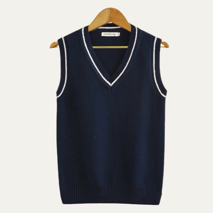 Mens Sweater Vest Textured V-Neck Striped Style