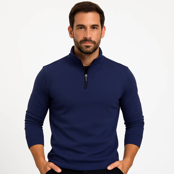 Mens Pullover Quarter Zip Stand Collar Fitted - BritishMode