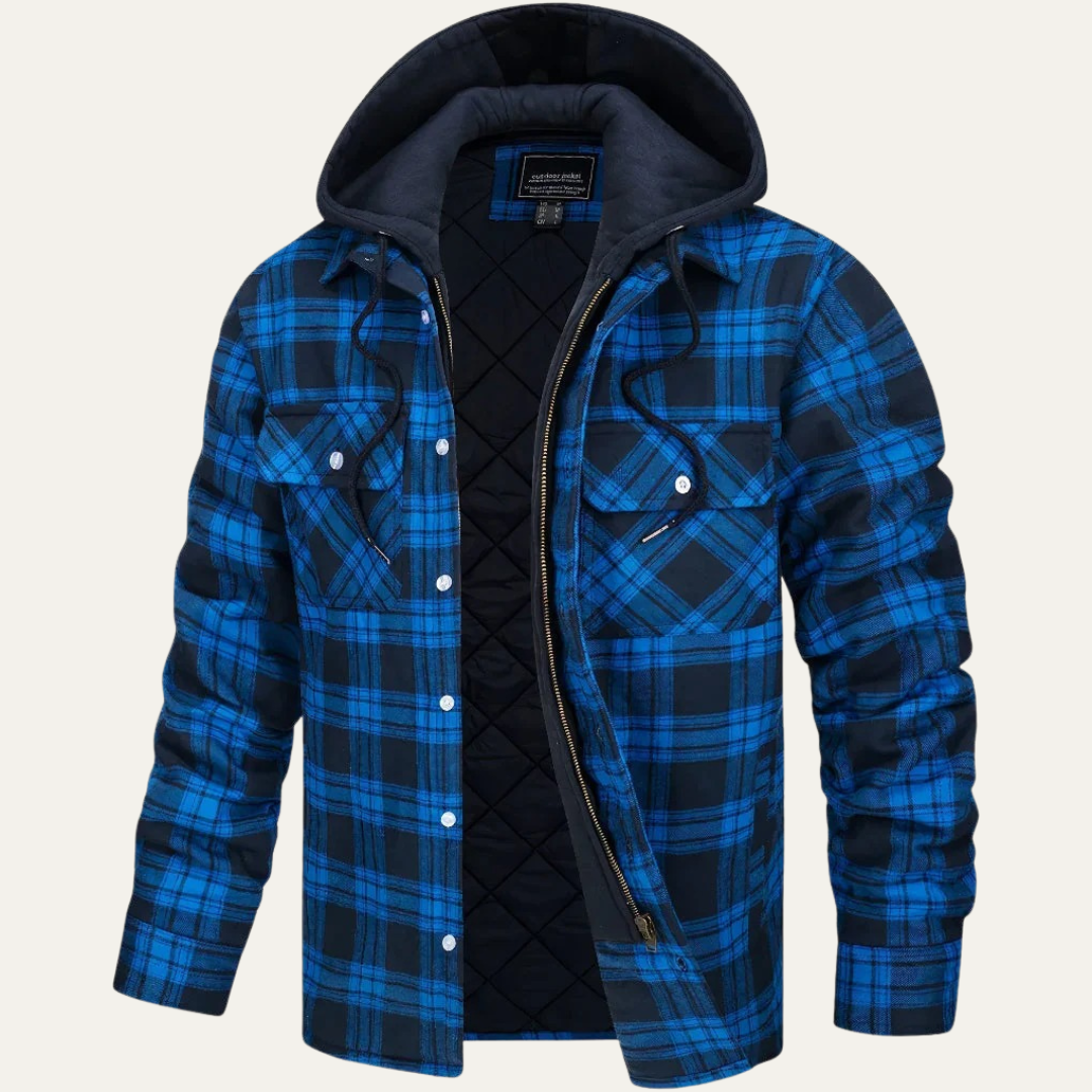Mens Flannel Jacket with Plaid Pattern Removable Hood