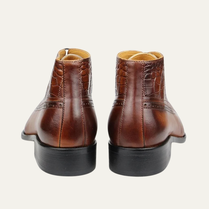 Mens Leather Brogue Dress Boots Lace-Up Ankle