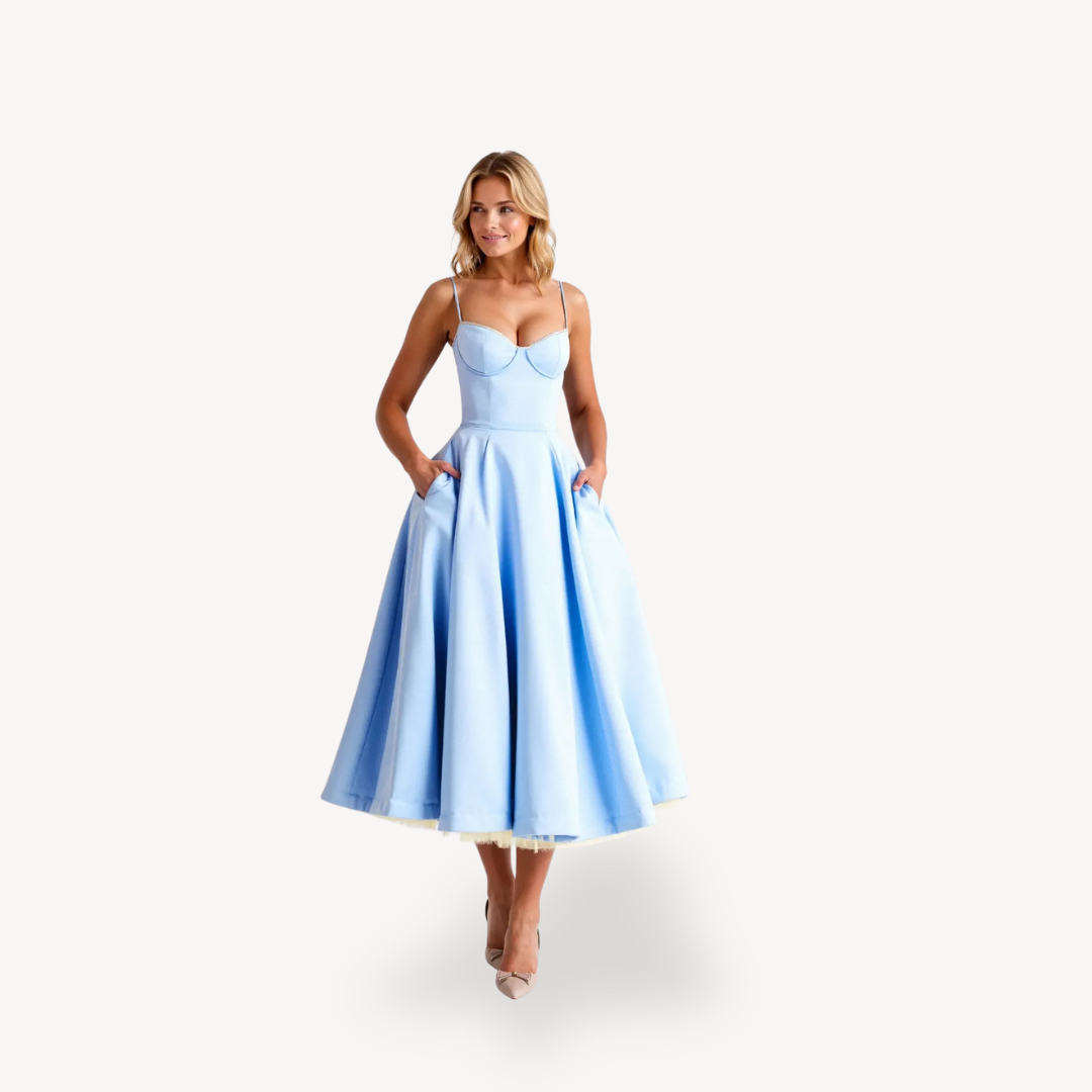 Womens A-Line Midi Dress Cotton with Pockets