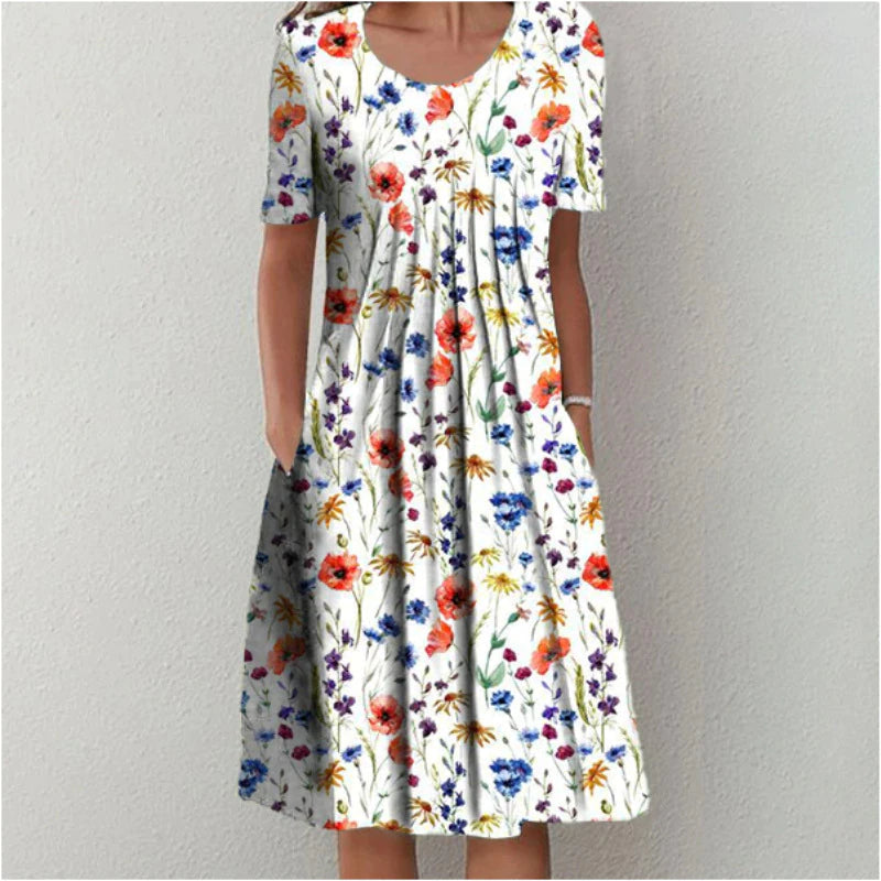 Womens Summer Dress Wildflower Print Relaxed Fit - BritishMode