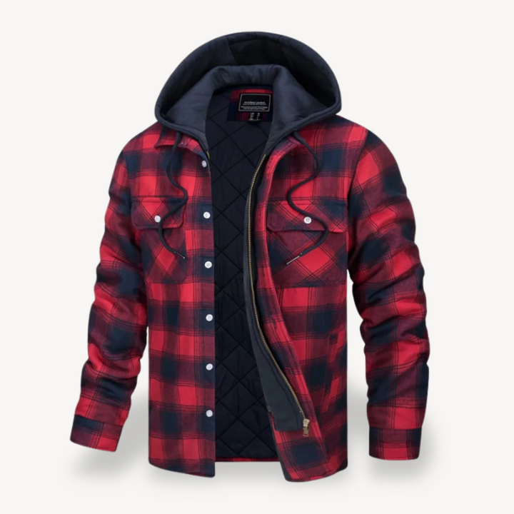 Mens Hooded Jacket Flannel Fabric Relaxed Fit