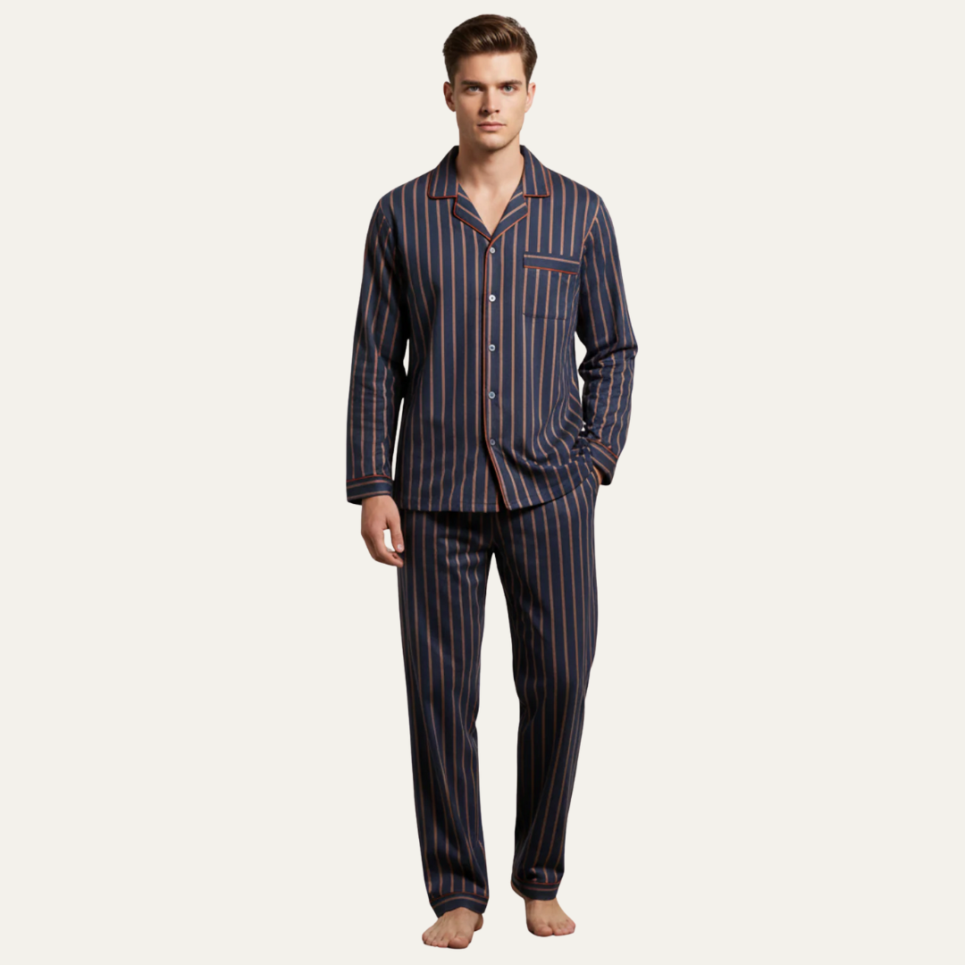 Mens Pajama Set Cotton Long Sleeve Classic Fit - BritishMode