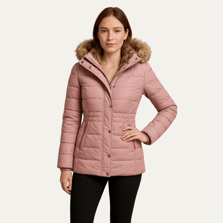 Womens Quilted Puffer Jacket Faux Fur Hooded