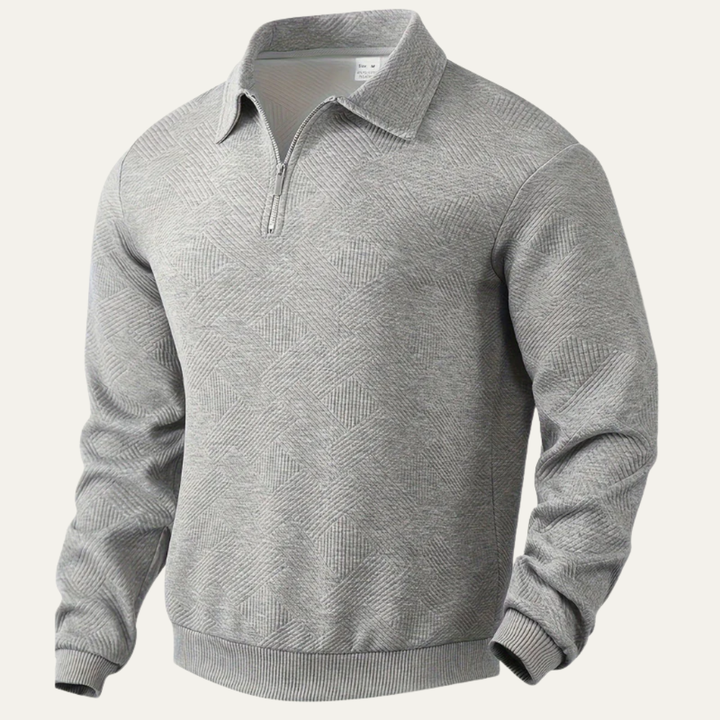 Mens Polo Sweater Textured Quarter Zipper