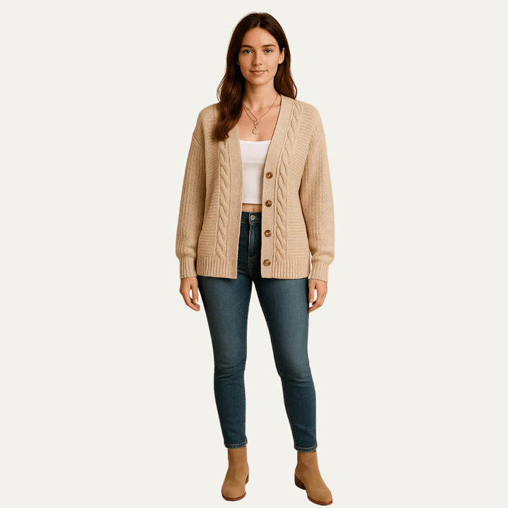 Womens Cable Knit Cardigan Cozy Fit
