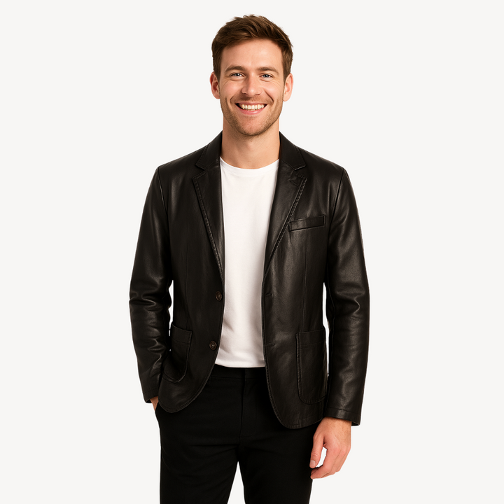 Mens Leather Blazer Jacket Classic Fit