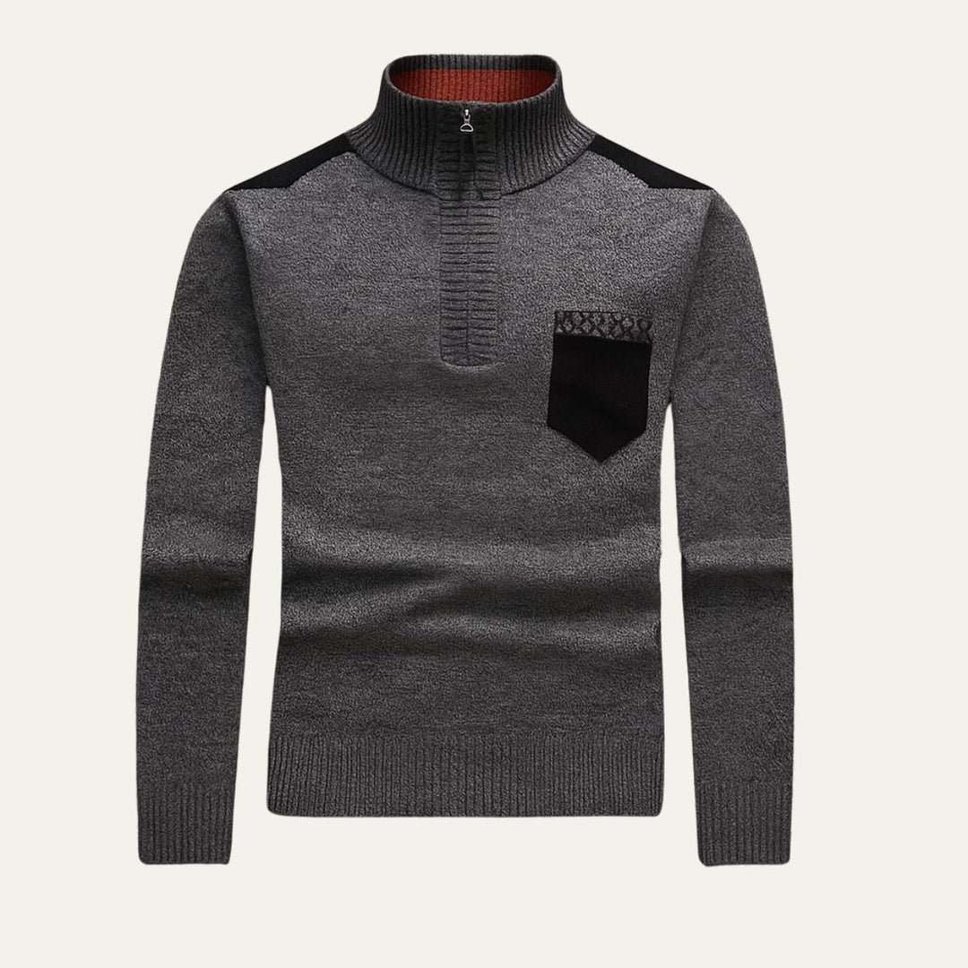 Mens Half-Zip Jumper Patchwork Pattern Regular Fit - BritishMode