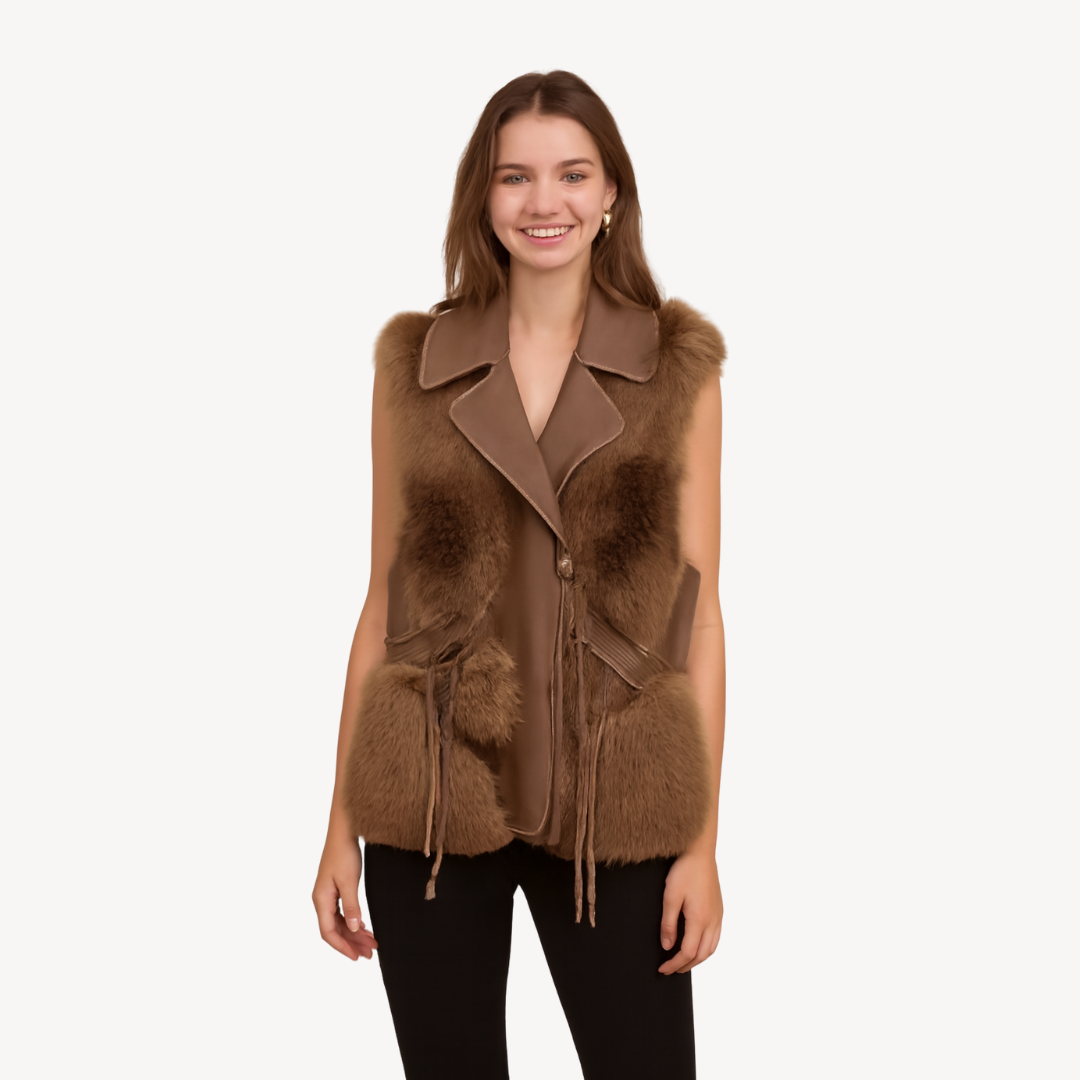 Womens Vest with Faux Fur Lining Sleeveless - BritishMode