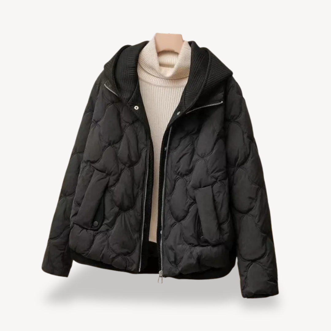 Womens Quilted Puffer Jacket with Hood and Insulated Fit