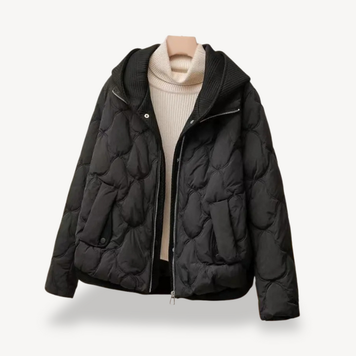 Womens Quilted Puffer Jacket with Hood and Insulated Fit
