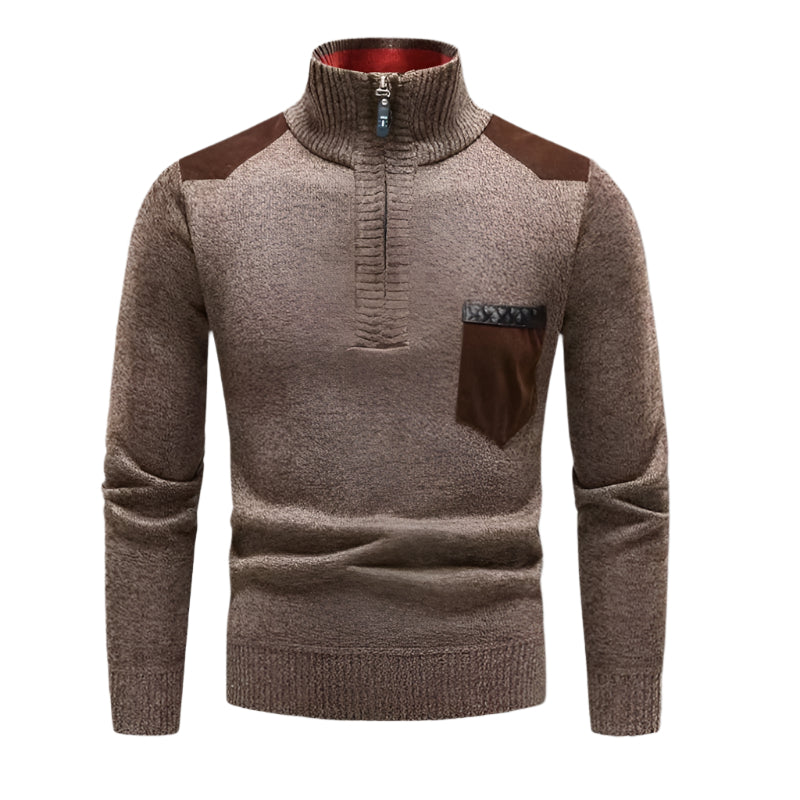 Mens Half-Zip Jumper Patchwork Pattern Regular Fit