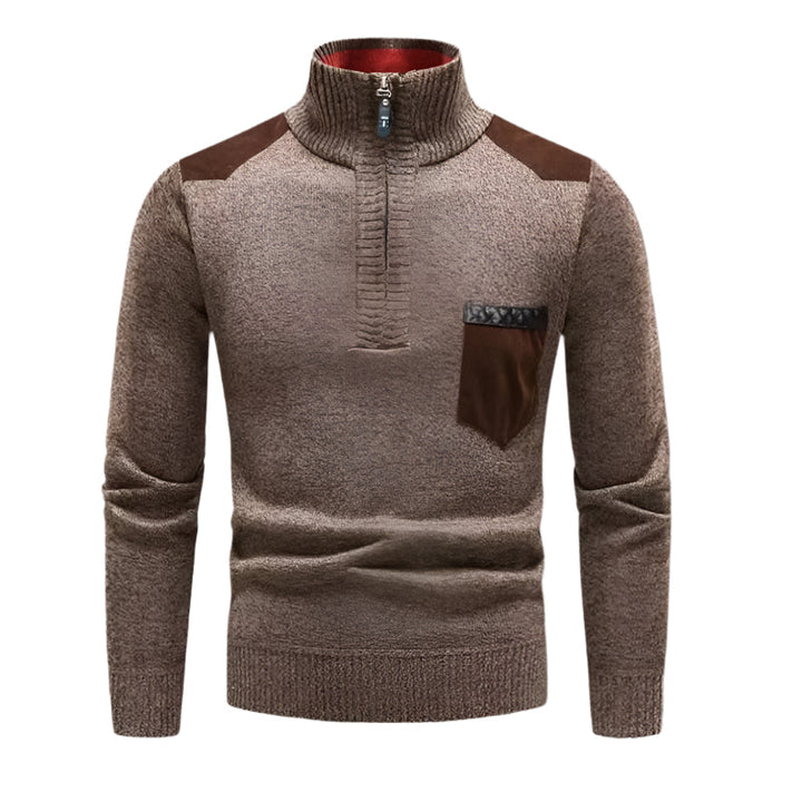 Mens Half-Zip Jumper Patchwork Pattern Regular Fit