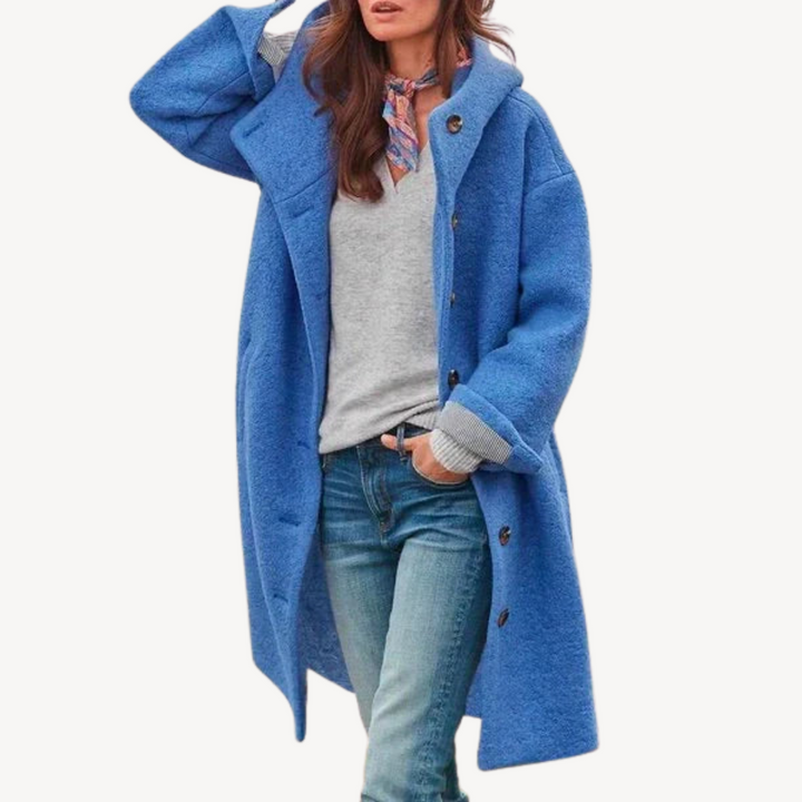 Womens Wool Blend Button Coat Hooded