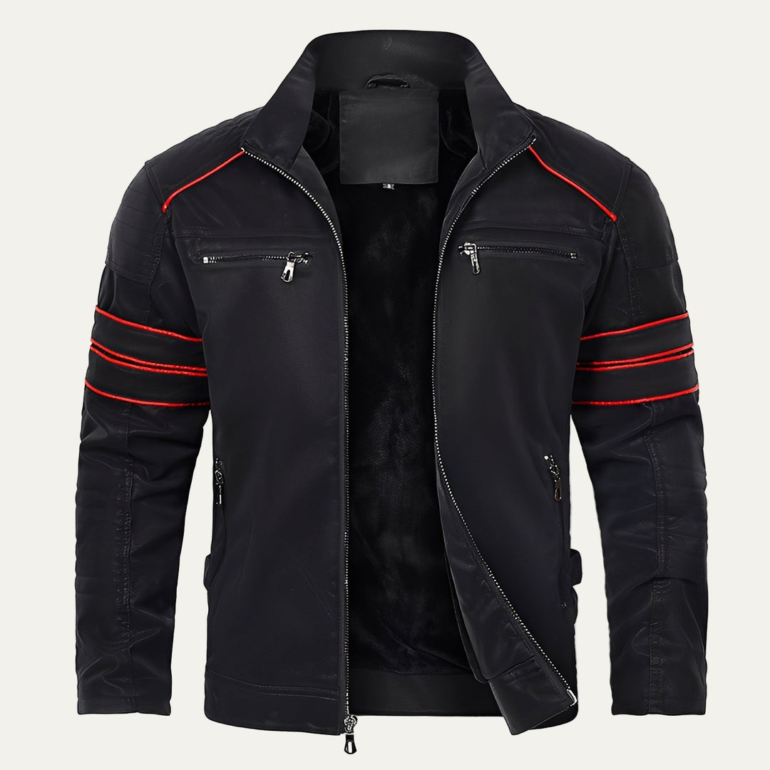 Mens Biker Jacket with Zip and Stripe Accent