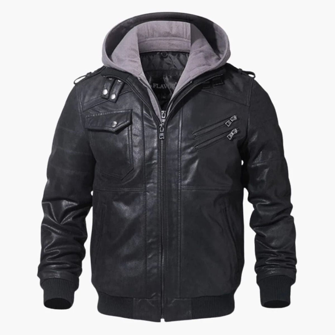 Mens Moto Bomber Jacket Faux Leather Hybrid