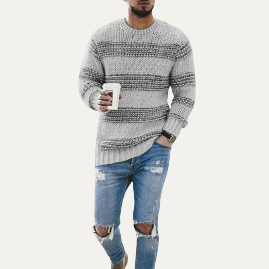 Mens Ribbed Crew Neck Sweater Chunky Knit