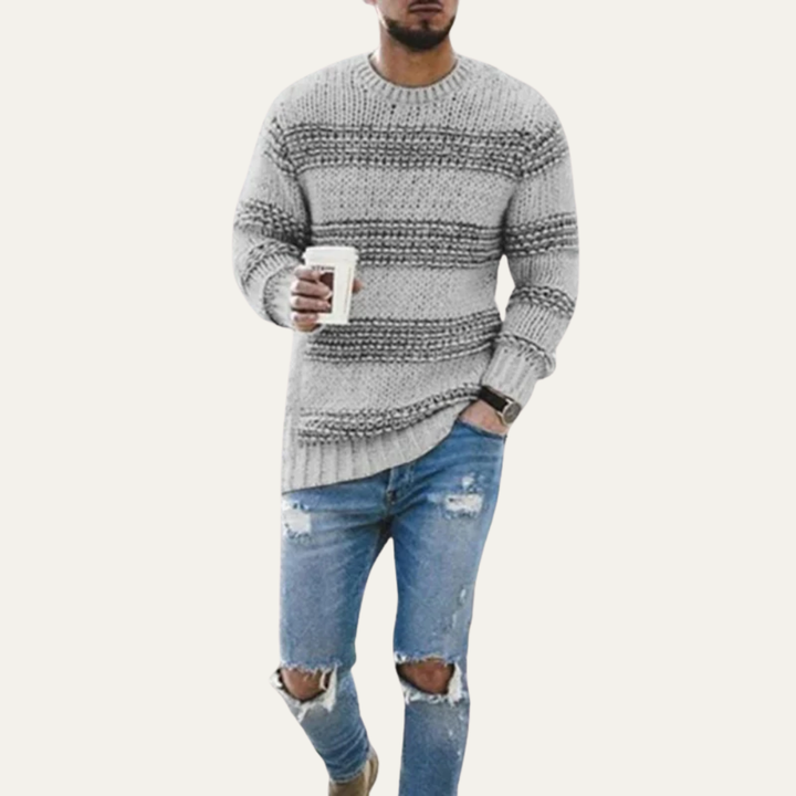 Mens Ribbed Crew Neck Sweater Chunky Knit