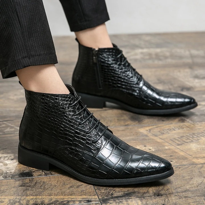 Mens Leather Ankle Boots Crocodile Pattern
