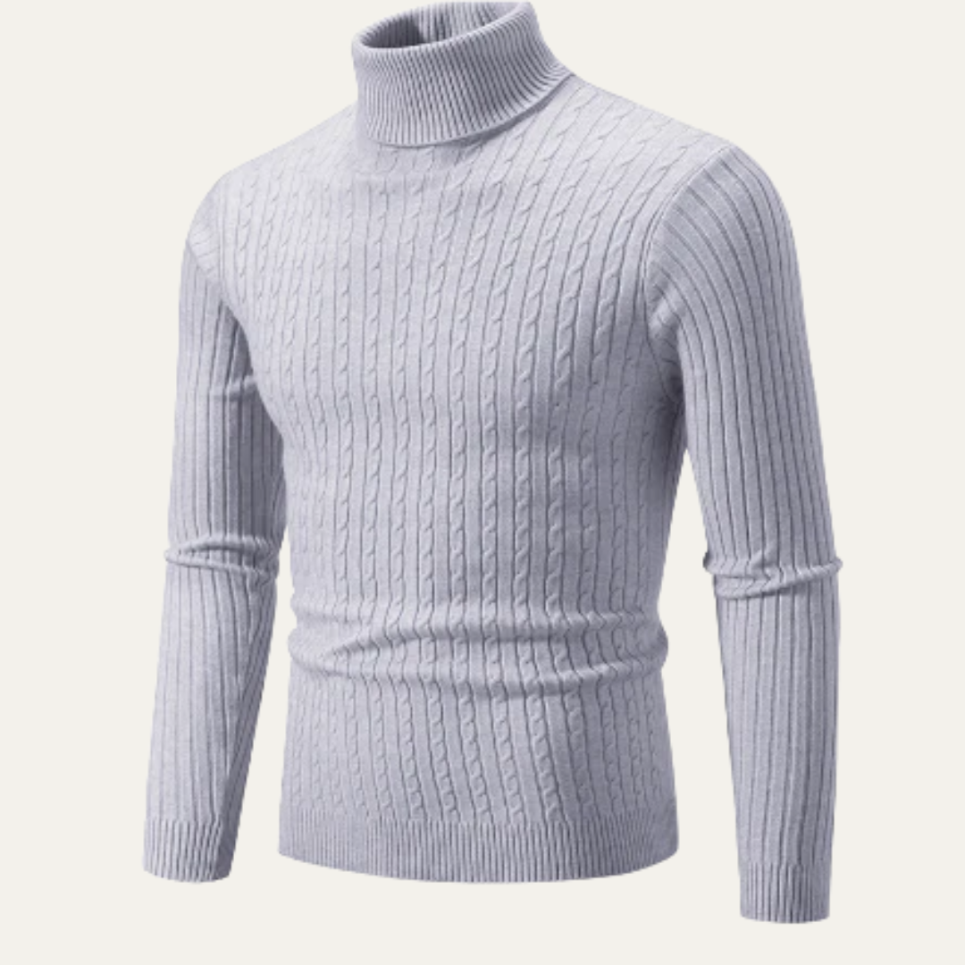 Mens Slim Fit Cable Knit Turtleneck Sweater