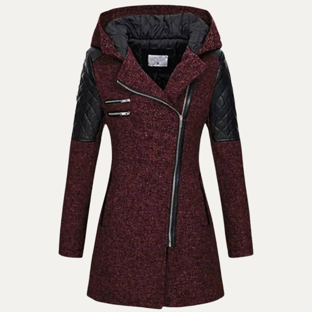 Womens Mid-Length Winter Coat Asymmetrical Zip