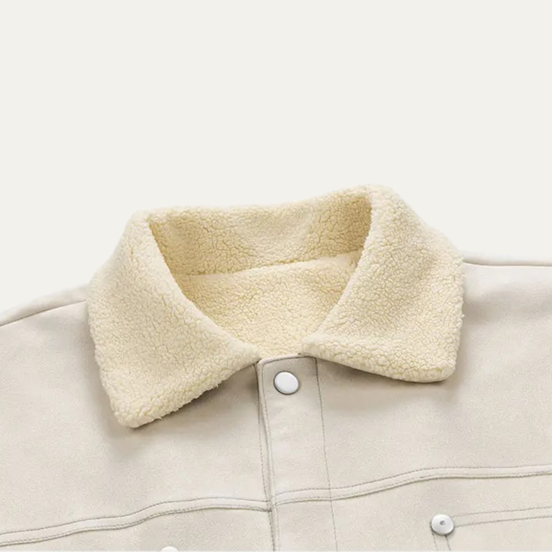 Mens Suede Jacket with Fleece Lining and Shearling Collar