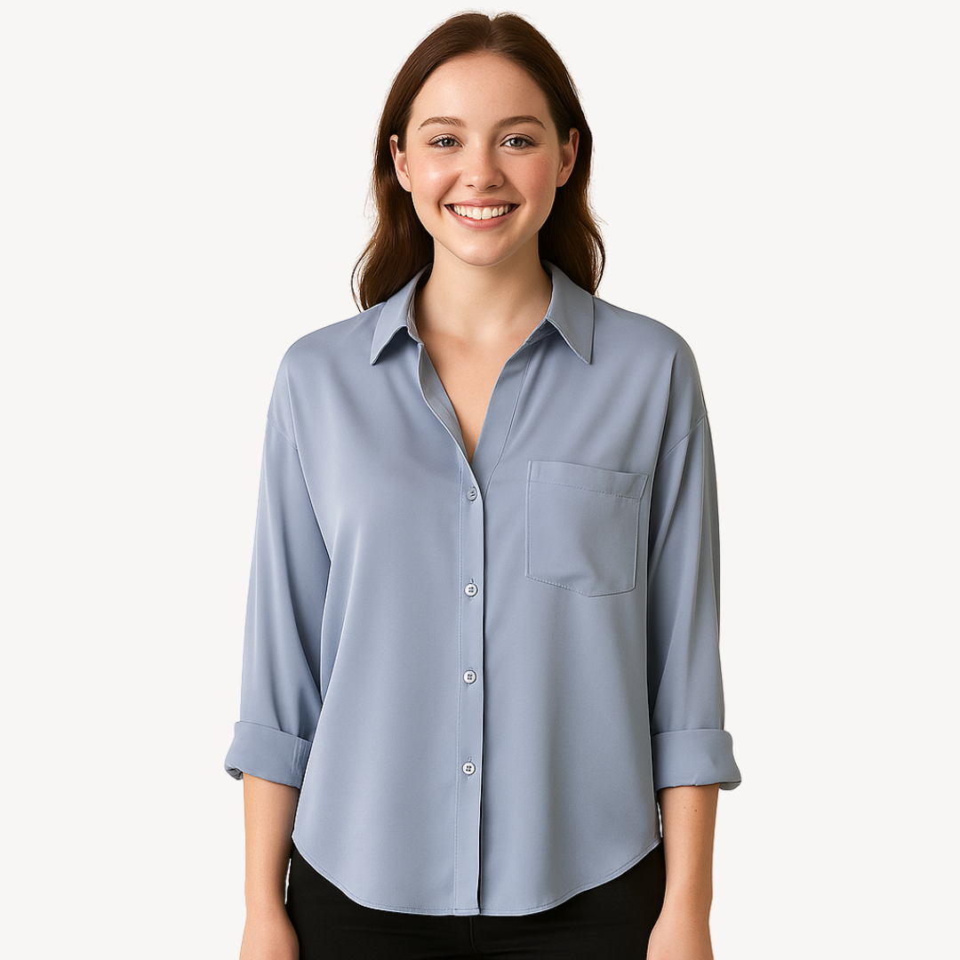 Womens Satin Shirt Button-Down Fit - BritishMode