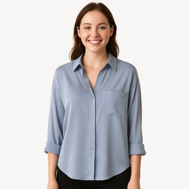 Womens Satin Shirt Button-Down Fit - BritishMode