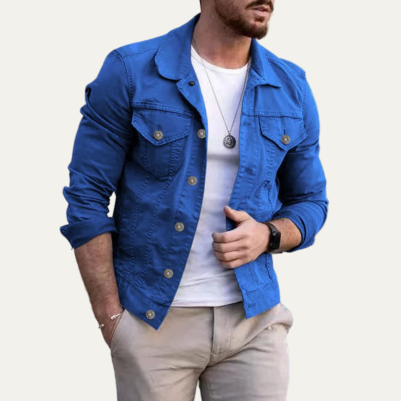 Mens Denim Cargo Jacket Slim Fit Lapel - BritishMode