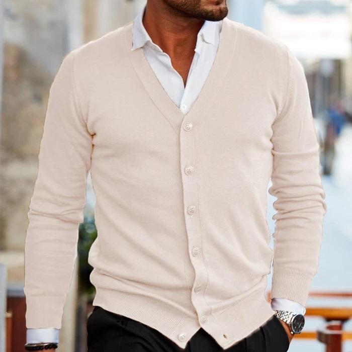 Mens Cardigan V-Neck Button Front Casual Fit