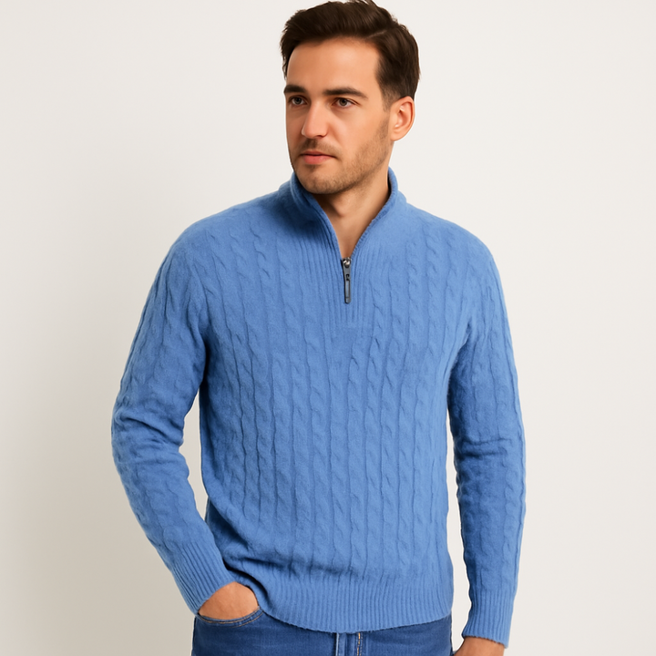 Mens Cable Knit Sweater Heavy Quarter Zip - BritishMode