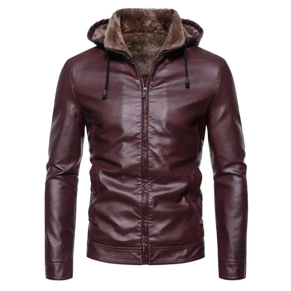 Unisex Leather Jacket with Hooded Design
