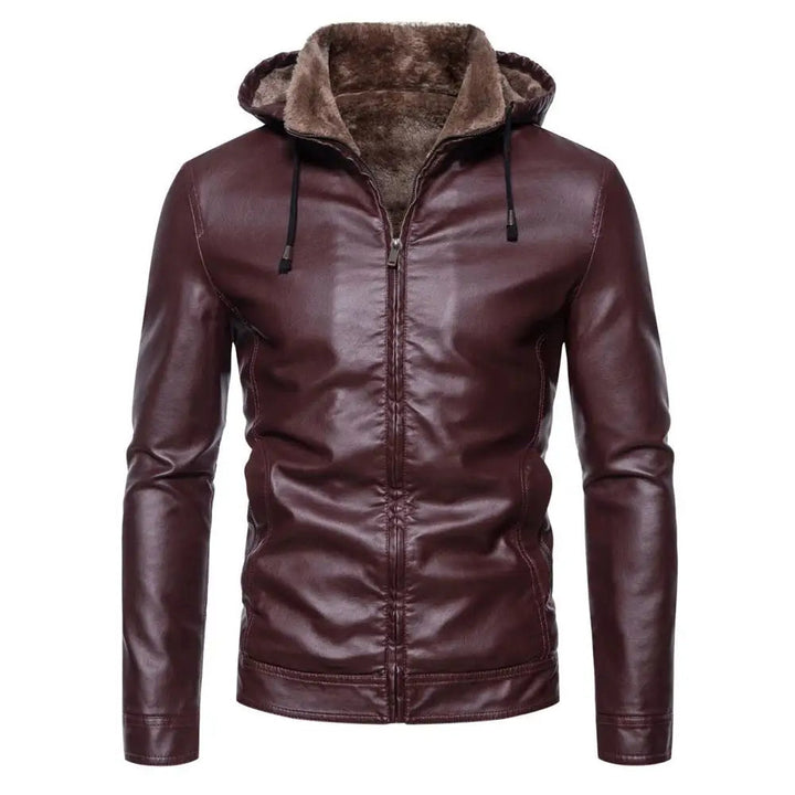 Unisex Leather Jacket with Hooded Design
