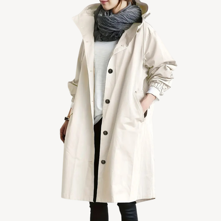Womens Long Coat with Hood Relaxed Fit - BritishMode