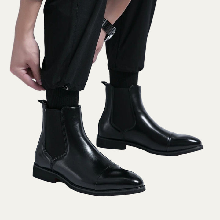 Mens Leather Chelsea Boots Cap Toe Slim Fit