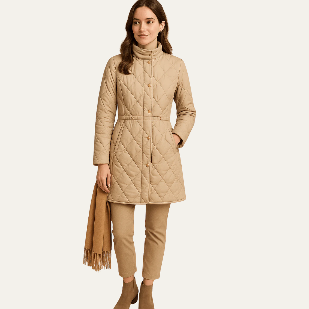 Womens Quilted Jacket Diamond Pattern Button Closure